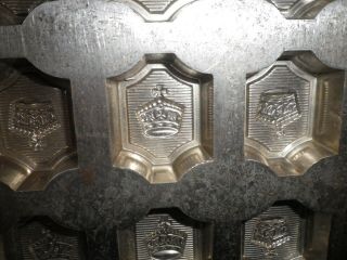 Vintage metal chocolate mold/mould,  flat to make 15 pralines,  crown motif. 2
