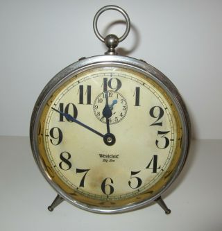 Antique Westclox Big Ben Peg Legs Alarm Clock Nickle Plated (store 2)