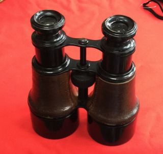 Vintage Binoculars (? Ww1 Era) With Leather Covering And Case