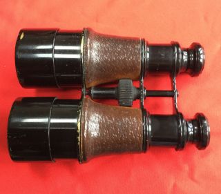 Vintage Binoculars (? WW1 Era) With Leather Covering And Case 3