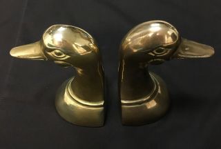 Classic Vintage Solid Brass Duck Head Bookends - Set Of 2