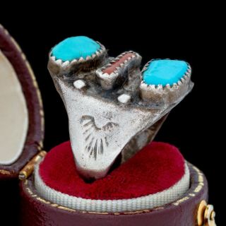 Antique Vintage Native Navajo Sterling Silver Turquoise Red Coral Ring Sz 8.  25