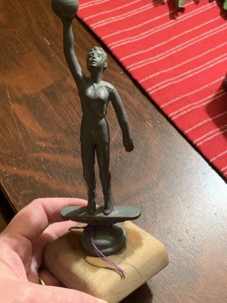 Antique Vintage Metal Women’s Dodgeball Volleyball Player Figural Trophy 1940 