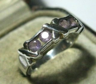 Vintage Jewellery Sterling Silver Rose De France Amethyst Gem Stone Ring N 6.  75