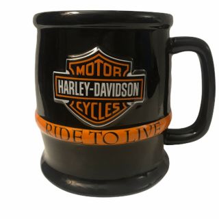 Harley Davidson Motorcycles Motor Cycles Live To Ride Black Barrel Mug Cup 16oz