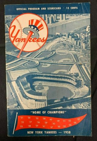 1958 York Yankees Washington Nationals Baseball Program/score Card Unscored