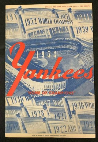 1953 York Yankees Cleveland Indians Baseball Program/score Card Unscored