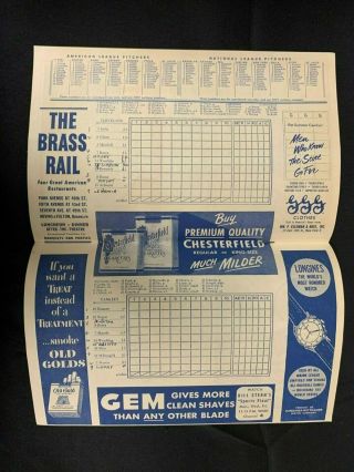 1953 YORK YANKEES CLEVELAND INDIANS BASEBALL PROGRAM/SCORE CARD UNSCORED 3