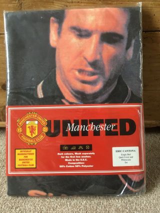 Vtg Manchester United Eric Cantona Single Bed Quilt Cover Set -.