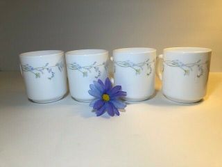 Old Vintage Odessa Arcopal 4 Coffee Cup/mugs White W Blue & Pink Flowers - France