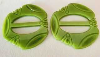 Matching Chartreuse Casein Galalith Buckles Sash Scarf Rings Vintage Last Ones