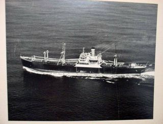 Vintage Black And White Photo Steamship Unknown Tramp Steamer Bulk Carrier