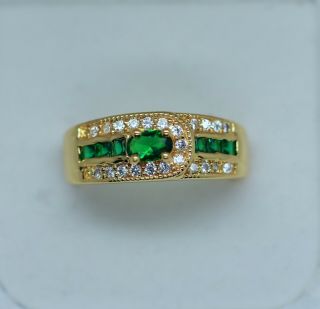 Vintage Jewellery Gold Ring Emerald And White Sapphires Antique Jewelry Size 10