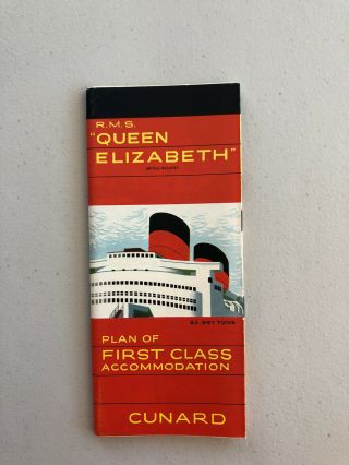 Cunard Line Rms Queen Elizabeth Color First Class Deck Plan 2/66