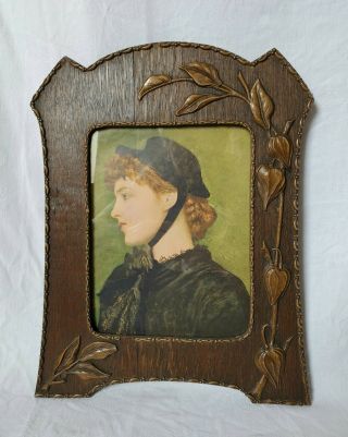 Vintage Victorian Mourning Picture / Print In Arts & Crafts Wooden Frame