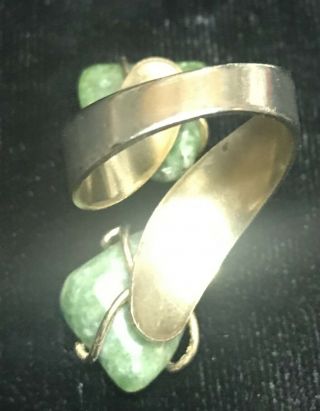 Vintage Green real Rock wire wrapped adjustable bypass ring gold tone 3