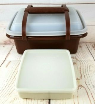 Vintage Tupperware Pack N Carry Lunch Box 1254 Brown W/sandwich Container 670