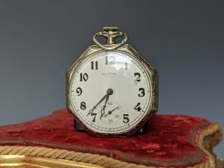 Antique Illinois Watch Company Pocket Watch Open Face 14k Gold Filled 17 Jewel