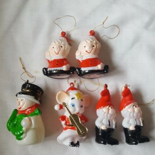 Vintage Christmas Dwarf Gnome Elf Mouse Blow Mold Ornaments Plastic Hong Kong