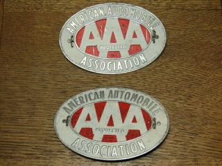 2 Vintage Aaa American Automobile Association License Plate Topper Badge Emblem