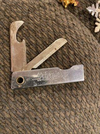 Vintage Schenley Advertising Pocket Knife Bottle Opener Metal