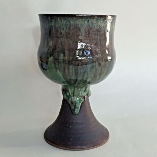 Vintage Goblet Drip Glaze Australian Studio Pottery Ellen Stanyer Signed