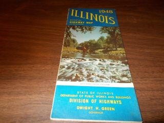 1948 Illinois State - Issued Vintage Road Map / Great Cover