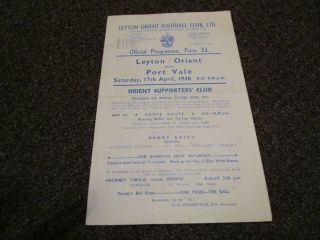 Leyton Orient V Port Vale 1947/8 April 17th Vintage Post