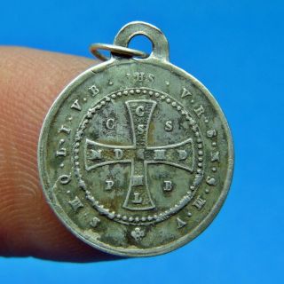 Silver St Benedict Cross Patron Exorcism Protection Antique Pendant Charm Medal