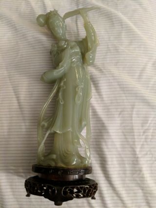 Antique Chinese Light Green Faux Jade Carved Statue Of Woman