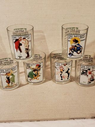Vintage Norman Rockwell " The Saturday Evening Post " Glass Tumblers - Set Of 6