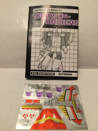 Transformers G1 Blitzwing Instruction Booklet Stickers Decal Sheet Vintage B73
