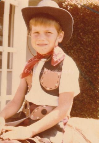 Cowboy Kid Found Photo Color Young Boy Portrait Vintage 811 36 C