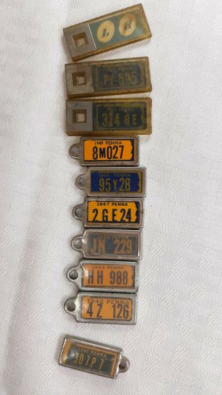 (10) Vtg Pennsylvania - Pa - Dav Mini License Plate Tags 1941 - 1950 Key Chains