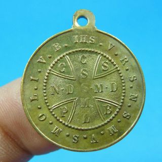 Awesome St Benedict Cross Patron Exorcism Protection Antique Medal Charm Bronze