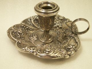 Gorham 324 Candle Holder Sterling Silver Repousse Hand Held Chamber Stick