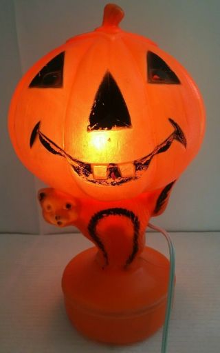 Vintage Halloween Pumpkin And Cat Light Up Blow Mold Halloween Decor