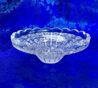 Ornate Antique American Brilliant Sawtooth Cut Crystal Tapered Glass Bowl