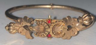 Antique Victorian Gold Filled Bracelet With Garnet Stones Lock 17 Grams