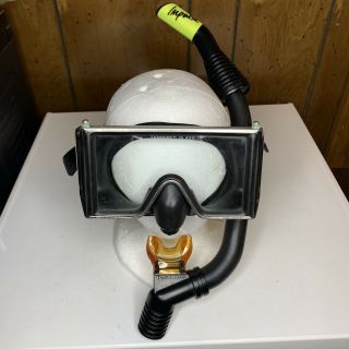 Vtg Aqua Lung Us Divers Co Wraparound Diving Mask Tempered Glass Impulse Snorkel