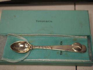 Vintage 1995 Tiffany & Co Sterling Silver 925 Baseball Baby Spoon W/ Pouch & Box