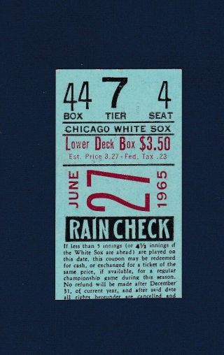 Chicago White Sox Vs Baltimore Orioles 1965 Baseball Ticket Stub - Tommy John