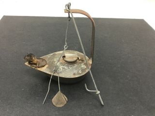 19th Century Tin Betty Lamp Whale Oil W/ Hanger/ Snuffer Primitive
