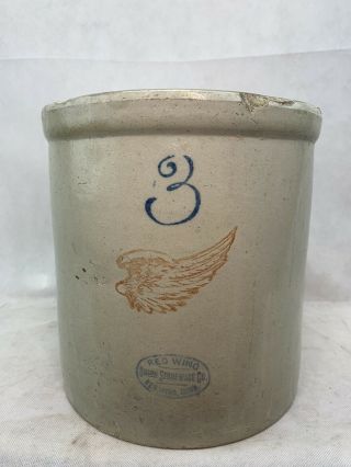 Vintage Red Wing Union Stoneware 3 Gallon Crock Large 4 " Wing