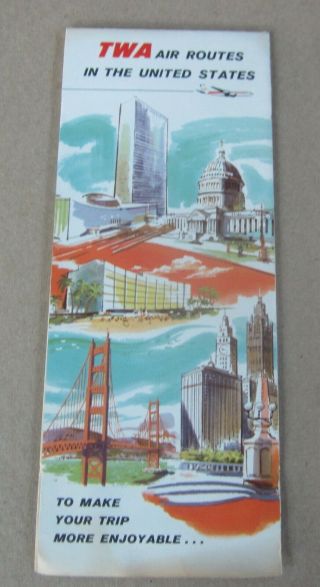 Old Vintage 1964 - Twa Airlines - Air Routes - Map - Flight Brochure
