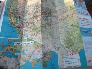 Old Vintage 1964 - TWA Airlines - AIR ROUTES - MAP - Flight Brochure 2