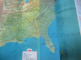 Old Vintage 1964 - TWA Airlines - AIR ROUTES - MAP - Flight Brochure 3
