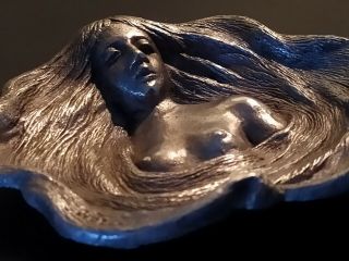 Art Noveau Silver Plated Heavy Naked Girl Mermaid Siren Hanging Dekorationp Mark