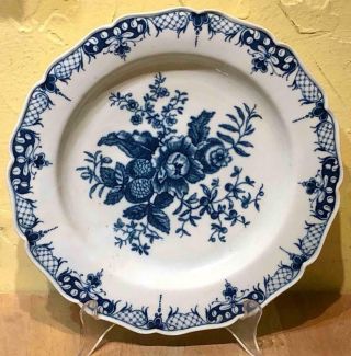 Antique Dr.  Wall Period Worcester Porcelain " Pine Cone " Pattern Plate,  C.  1770