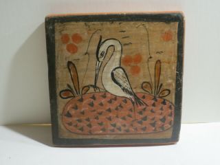 Vintage/antique Tonala Mexican Pottery Tile Trivet With Hand Painted Scene